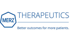 Logo mit dem Wort 'MERZ' in einem sechseckigen Rahmen links und dem Schriftzug 'THERAPEUTICS' rechts davon, darunter der Slogan 'Better outcomes for more patients.'