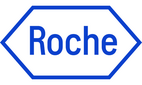 Blaues sechseckiges Logo mit dem Schriftzug 'Roche' in der Mitte